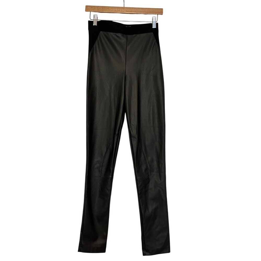 Karen Millen Black Faux Leather Leggings Slim Stretch size 6